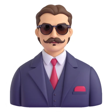 slicked-back brown haired man with a thick mustache, wearing sunglasses, looking like a mafia boss, stylish and confident sticker