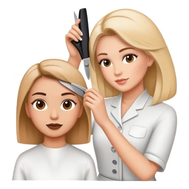 beauty salon instructor teaching a student how to cut hair sticker