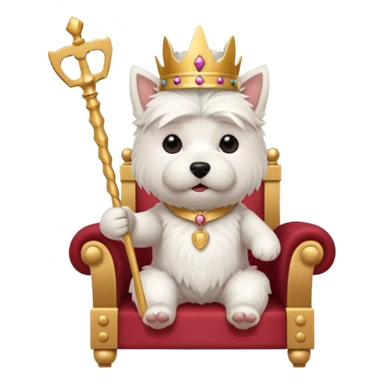 a cute west highland terrier sitting on a throne holding a scepter  sticker