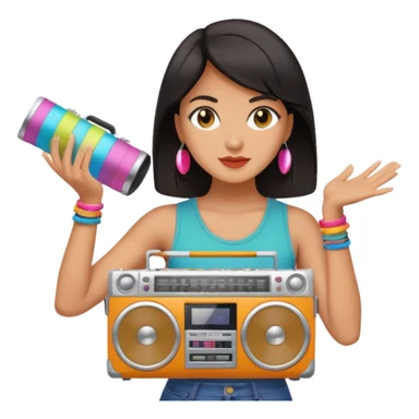 dar hair woman holding colorful boombox sticker