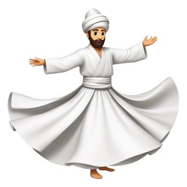 Cinematic Realistic Whirling Dervish Dance Emoji, depicted as a mesmerizing traditional Sufi dance scene with flowing robes and dynamic movement, rendered with vibrant textures and swirling mystical lighting that captures its spiritual energy. sticker
