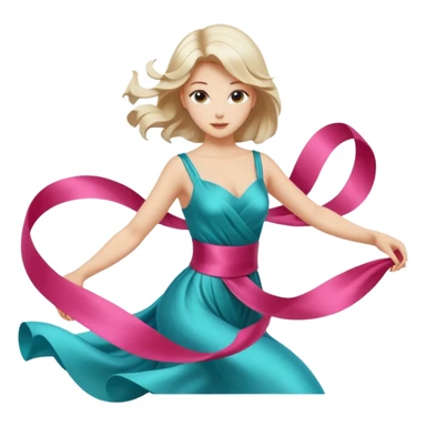 graceful female figure in motion with a ribbon sticker