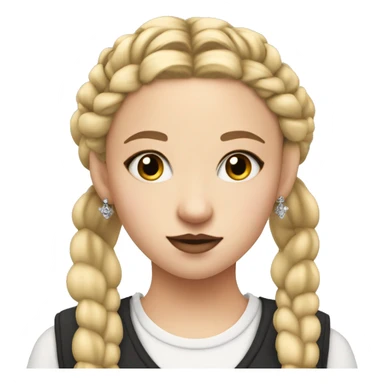 blonde teenage girl with french braids, nose central piercing, intense make-up and crown sticker