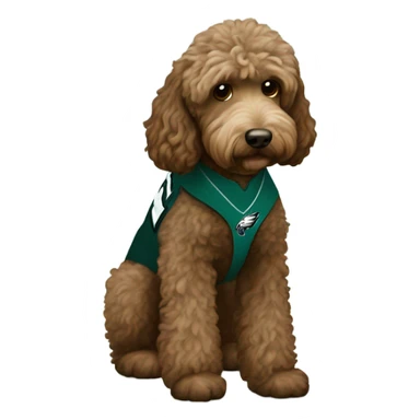 brown Labradoodle wearing a Philadelphia eagles shirt sticker