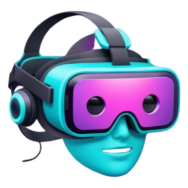 Futuristic glowing VR headset, full visor, immersive design, purple and cyan neon glow, dark background, digital tech style, no face. sticker