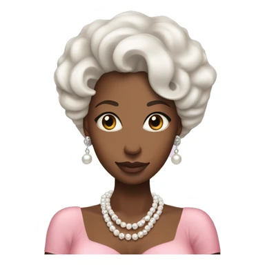 Black woman with white coily hair and silver eyes. Wearing a pearl necklaces and earrings with a pink dress adorned in pearls are sea shells sticker