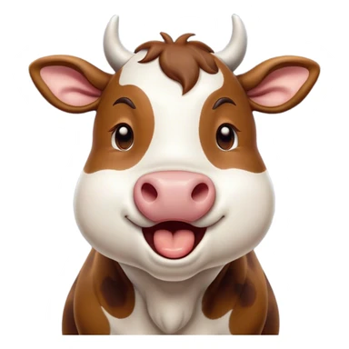Cinematic Cute Yawning Brown and White Cow Portrait Emoji, Head tilted slightly with a dramatic, wide-open yawn, showcasing a smooth, patterned hide of brown and white, floppy ears slightly drooping, round brown eyes barely open in drowsy contentment, Simplified yet irresistibly adorable features, highly detailed, glowing with a soft, cozy glow, high shine, relaxed yet expressive, stylized with a touch of pastoral whimsy, bright and endearing, soft glowing outline, capturing the essence of a sleepy yet affectionate cow, so drowsy it feels like it could amble out of the screen and curl up for a nap! sticker