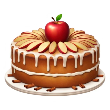 Cinematic Realistic Apfelkuchen Dessert Emoji, depicted as a classic apple cake bursting with cinnamon and apples rendered with soft textures and warm, inviting lighting. sticker