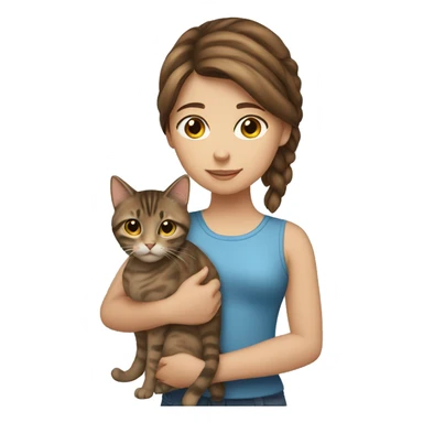 Girl with brown hair holding tabby cat sticker