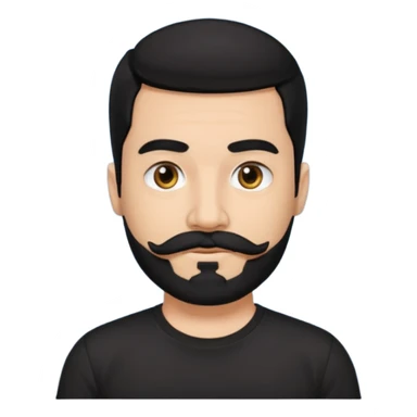 Man, hispanic skin, black hair, black beard, black mustache black eyes black t shirt sticker