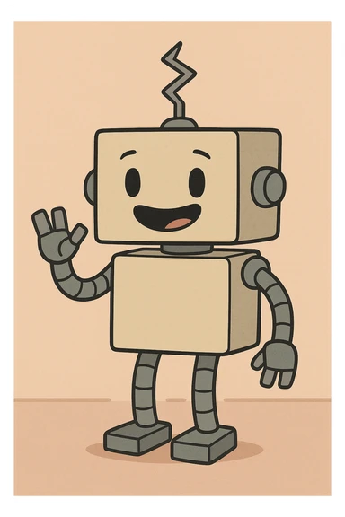 simple and friendly box-shaped robot with a zig zag antenna, minimal cartoon style sticker