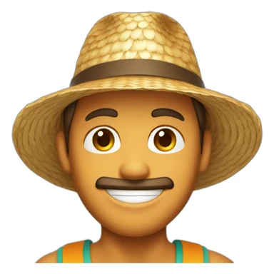 Tanned man with round face and straw hat sticker