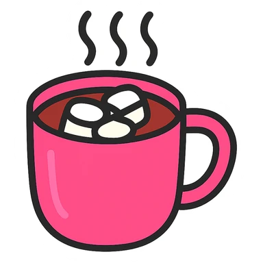 hot chocolate in a pink cup, simple, inviting, icon style sticker