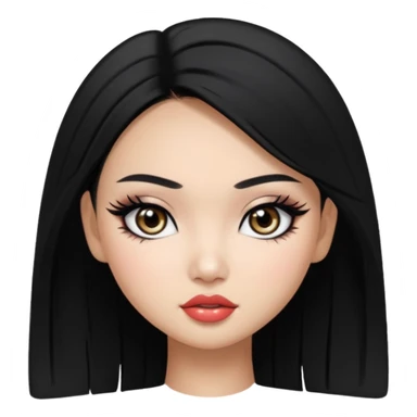 Vietnamese asian beauty, dark eyes , pretty bratz baddie, black eyeliner, black hair sticker