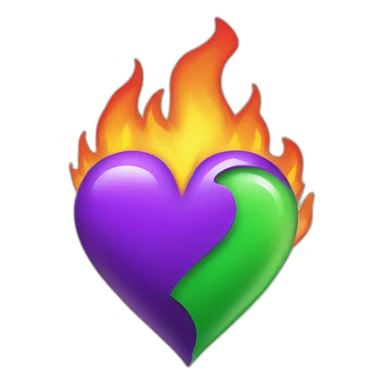 purple and green heart on fire sticker
