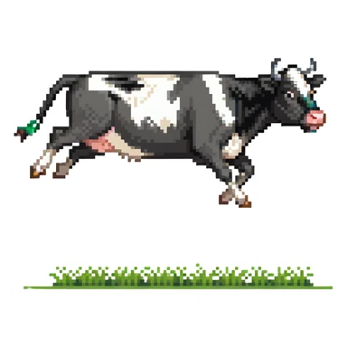 black and white cow jumping in a grass field sticker