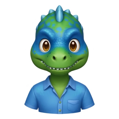 blue Dinosaur wear shirt, front face sticker