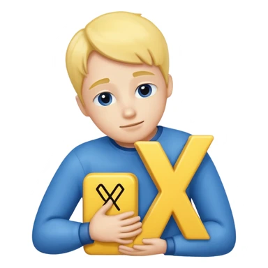 Blue Number four huging yellow lettek x while blushing sticker