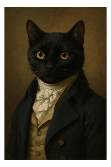 black cat dressed as a gentleman from Pride and Prejudice, with a cravat and tailcoat sticker