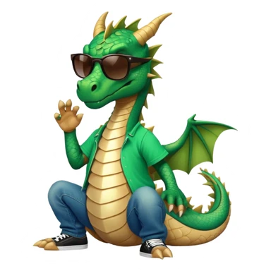 friendly anthropomorphised dragon in a hip-hop t-shirt and jeans with dark sunglasses, relaxed pose sticker