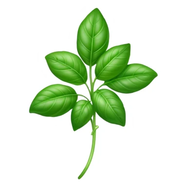 Cinematic Realistic Basil Emoji, Lush and fragrant, with vibrant green leaves that release a fresh, herbal aroma. The soft, glossy leaves are delicately arranged along slender stems, exuding vitality and flavor. Soft glowing outline, capturing the essence of freshness, growth, and aromatic delight in a blossoming basil plant! sticker