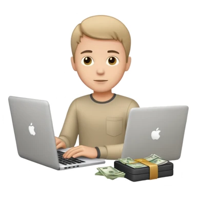man with short hair with laptop and money sticker