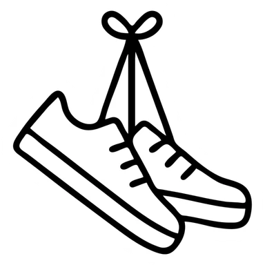 minimal sneakers hanging by laces, black outline, no fill, transparent background sticker