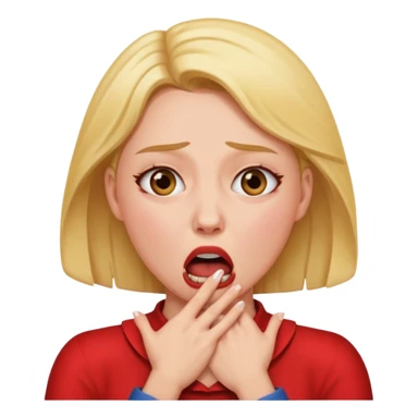 Woman choking herself with a dramatic face sticker