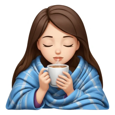 girl brunette inside a blanket sipping coffee eyes closed sticker