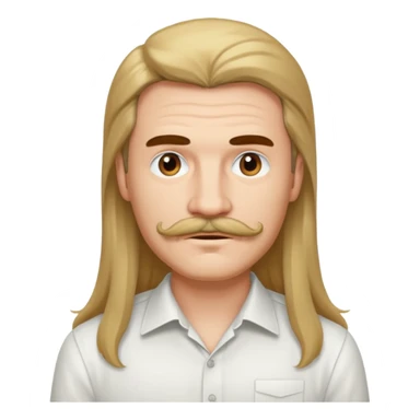mustached man with long hair and white shirt sticker