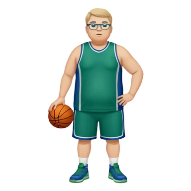 full body overweight tall white male basketball wearing glasses in blue an green uniform sticker