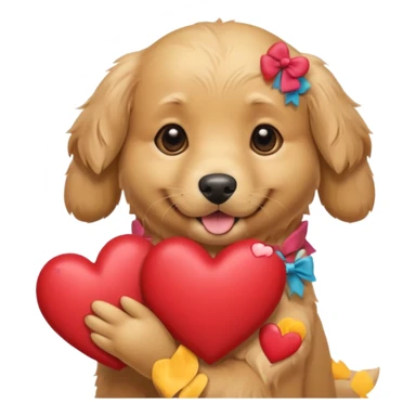 Golden dog with a heart with bow holding sticker