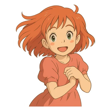 anime girl, vibrant hair, expressive eyes, cute pose, ghibli style sticker