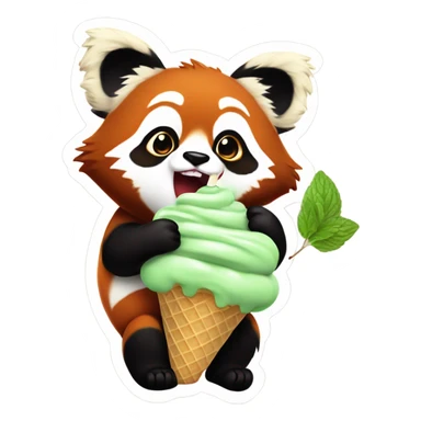 1 chubby extra large and small realistic Red panda eating mint chocolate chip ice cream  sticker