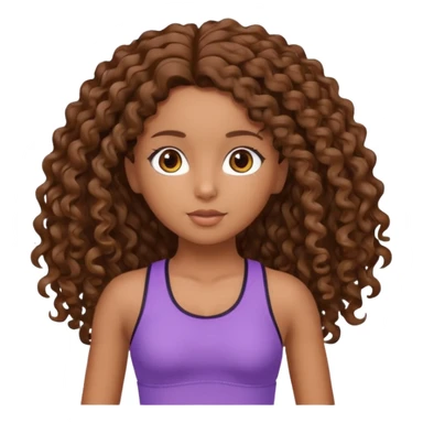 Uma boneca morena com olhos castanhos e cabelo cacheado longo até o peito, treinando Gym sticker