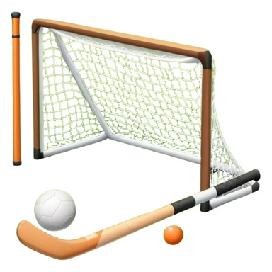 field hockey stick and ball on green grass field with goalposts sticker
