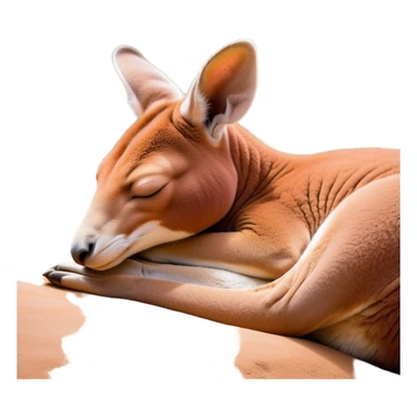 Meme-Worthy Cute Sleeping Adult Red Kangaroo Portrait Emoji, Head resting peacefully with a contented smile, showcasing a solid, reddish form with a characteristic red kangaroo-shaped head featuring a soft, elongated snout and small, relaxed ears, eyes shut in a serene, restful nap, Simplified yet adorably endearing features, highly detailed, glowing with a soft, drowsy outback light, high shine, relaxed and utterly lovable, stylized with an air of playful laziness, soft glowing outline, capturing the essence of a sleeping kangaroo that feels destined to become the next viral icon of adorable rest! sticker