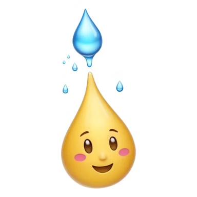 3D iPhone style emoji of a liquid drop falling, glossy and translucent, mid-air motion, isolated on white background, soft shadows, high detail, playful and cute. sticker