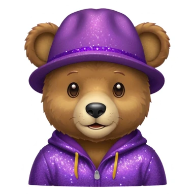 Urso adulto com boné roxo com glitter sticker