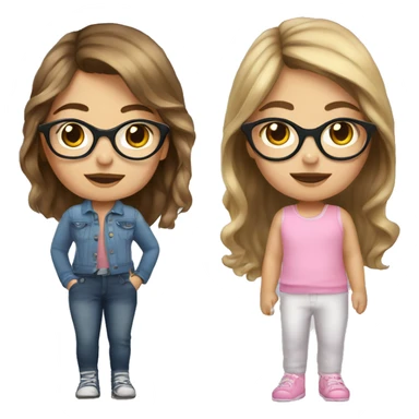 girl with brown hair and blonde highlights and cat eye glasses with baby girl brown hair sticker