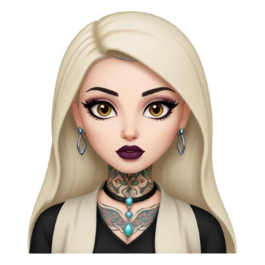arabian, pretty lips, clothes, very pale tattoed skin,  dark brown eyes, pretty bratz baddie, black eyeliner sticker