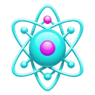 minimalistic atom, neon purple (#8B5CF6) and cyan (#00E0FF), representing Atom team creativity and innovation, clean tech design sticker