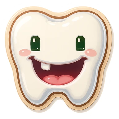 Edit the emoji to have a wide smile with two missing teeth, keeping the same retro stickers style and no background. sticker