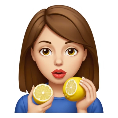 brownhaired woman eating lemon sticker