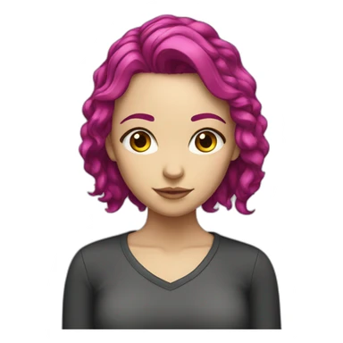 White girl with magenta hair thinking  sticker