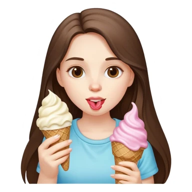 beautiful pale brunette girl with long hair eating ice cream sticker