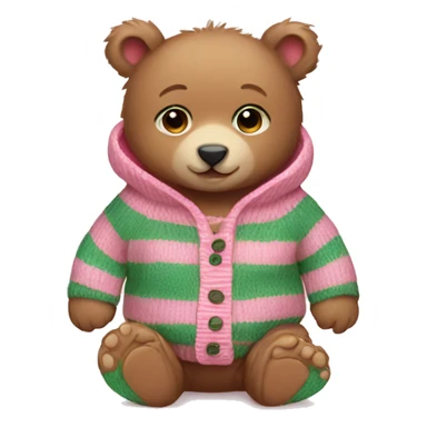 Baby bear wearing pink and green stripe sweater sticker