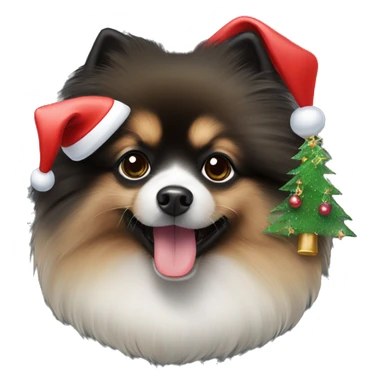 Black dog Pomeranian spitz with Christmas decorations  sticker