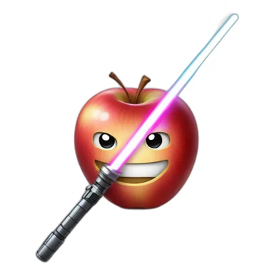 smiling red apple holding a light saber sticker