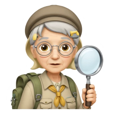 scout old woman backpack and magnifying glass sticker